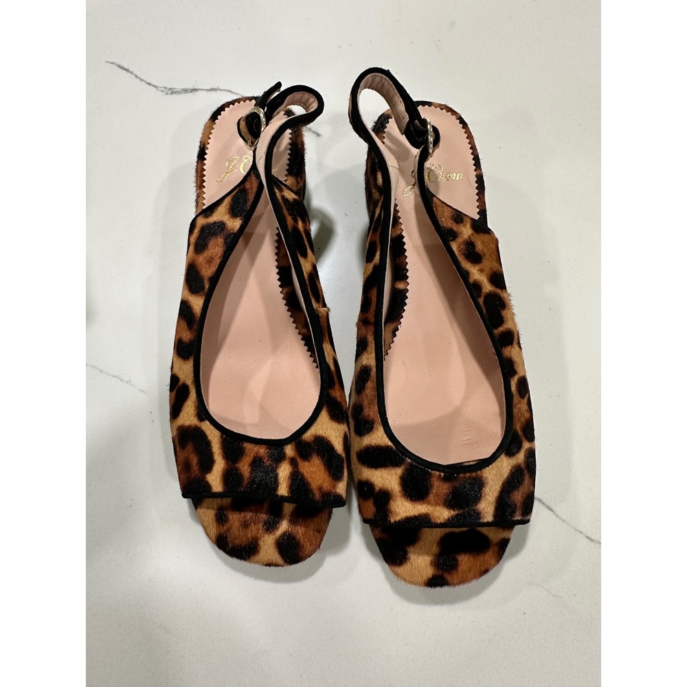 J. Crew Leopard Print Calf Hair Block Heel Slingback Peep Toe Sandals 5.5